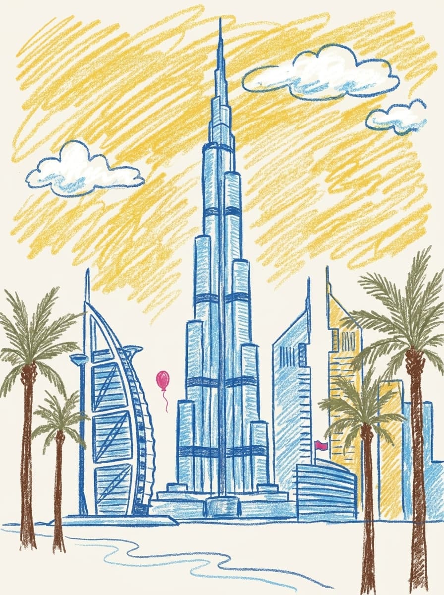 Dubai HQ crayon illustration